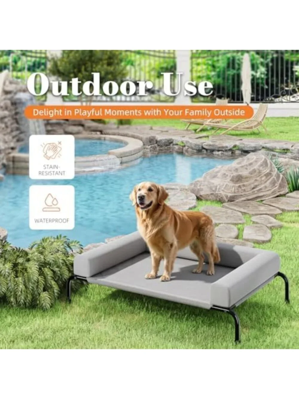 Elevated Grey Dog Bed for Large Dogs with Bolsters - Comfortable & Stylish